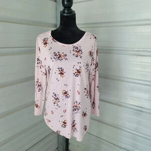 Loft Womens sz XL Top Pink Floral 3/4 Sleeve Cutout Back T Shirt Stretch Jersey